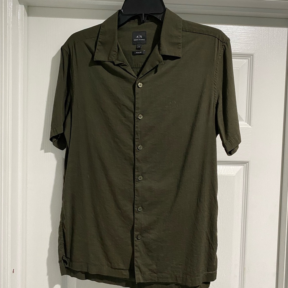 Armani Exchange short sleeve olive button-up